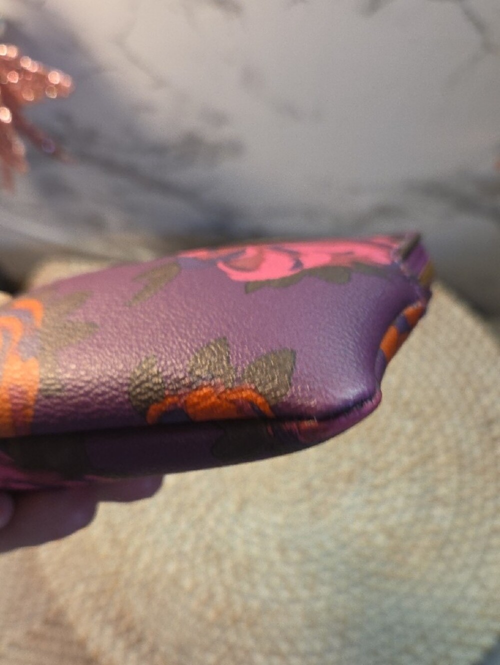 Poppy 6x4 Coach Purple Floral Zip Wristlet with Gold Logo - Picture 4 of 8